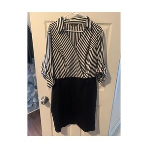 Women’s Business Striped Dress Black & White 1x